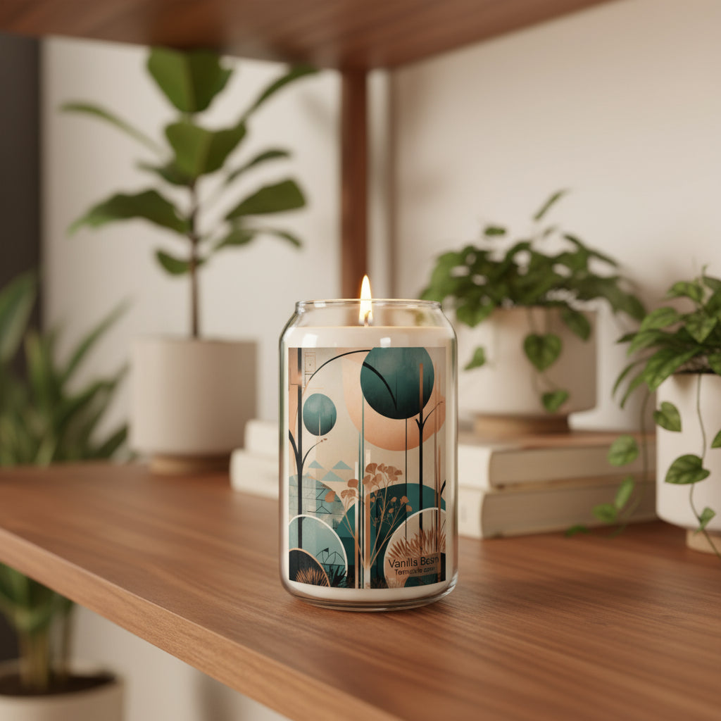 Art Deco Natural Tones Candle | Reusable Glass | Choice of Scents | 13.75 oz