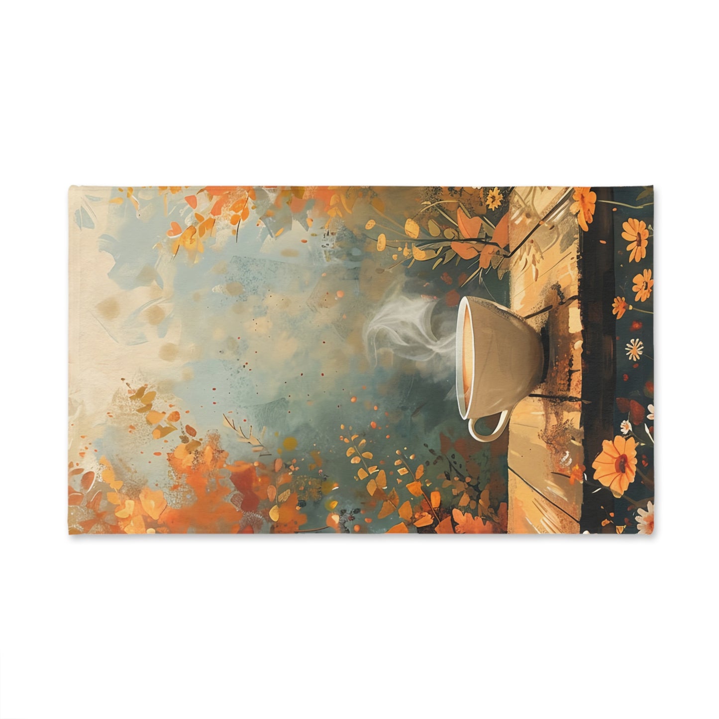 Autumn Infused Hand Towel with Cozy Coffee Design