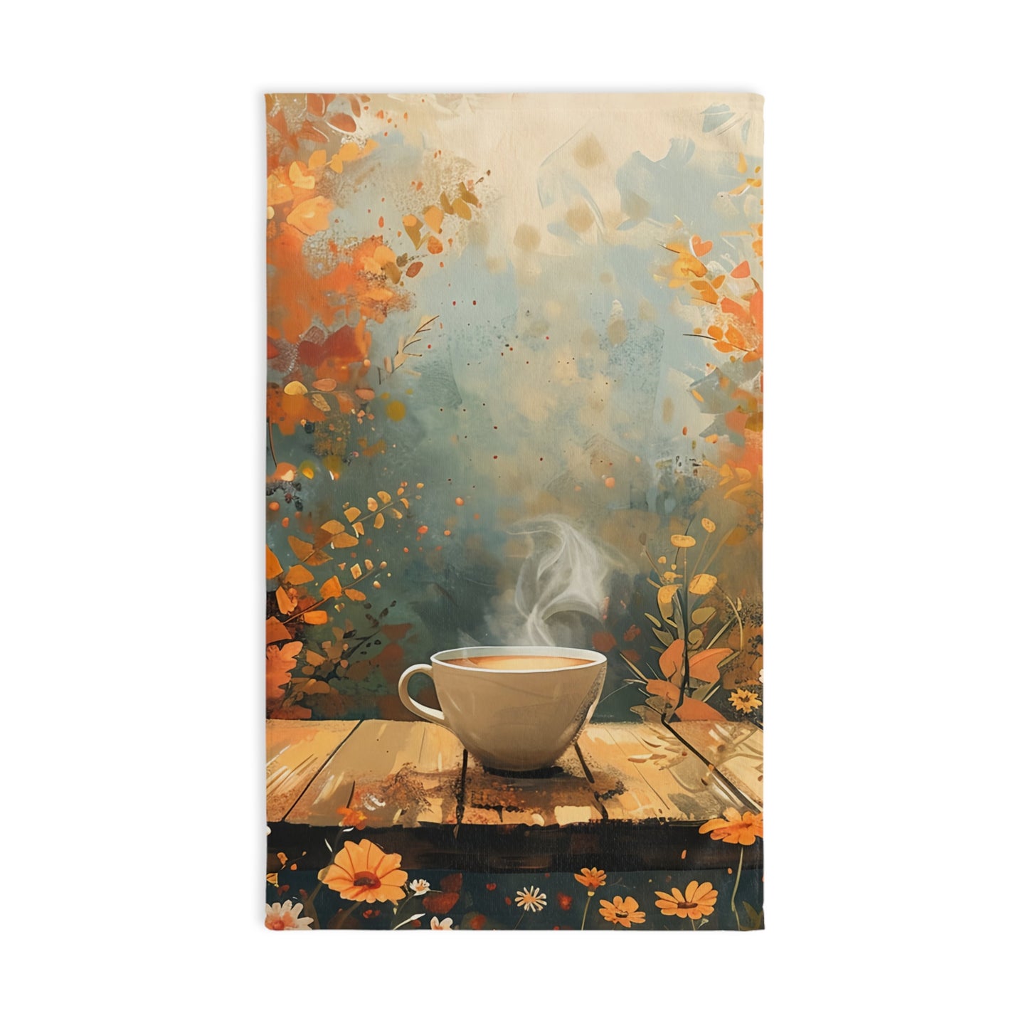 Autumn Infused Hand Towel with Cozy Coffee Design