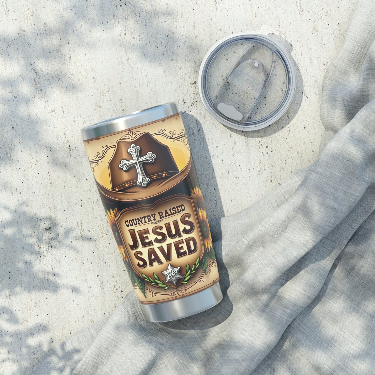 Country Raised, Jesus Saved 20oz Stainless Steel Tumbler – Faith & Country Travel Mug, Inspirational Gift