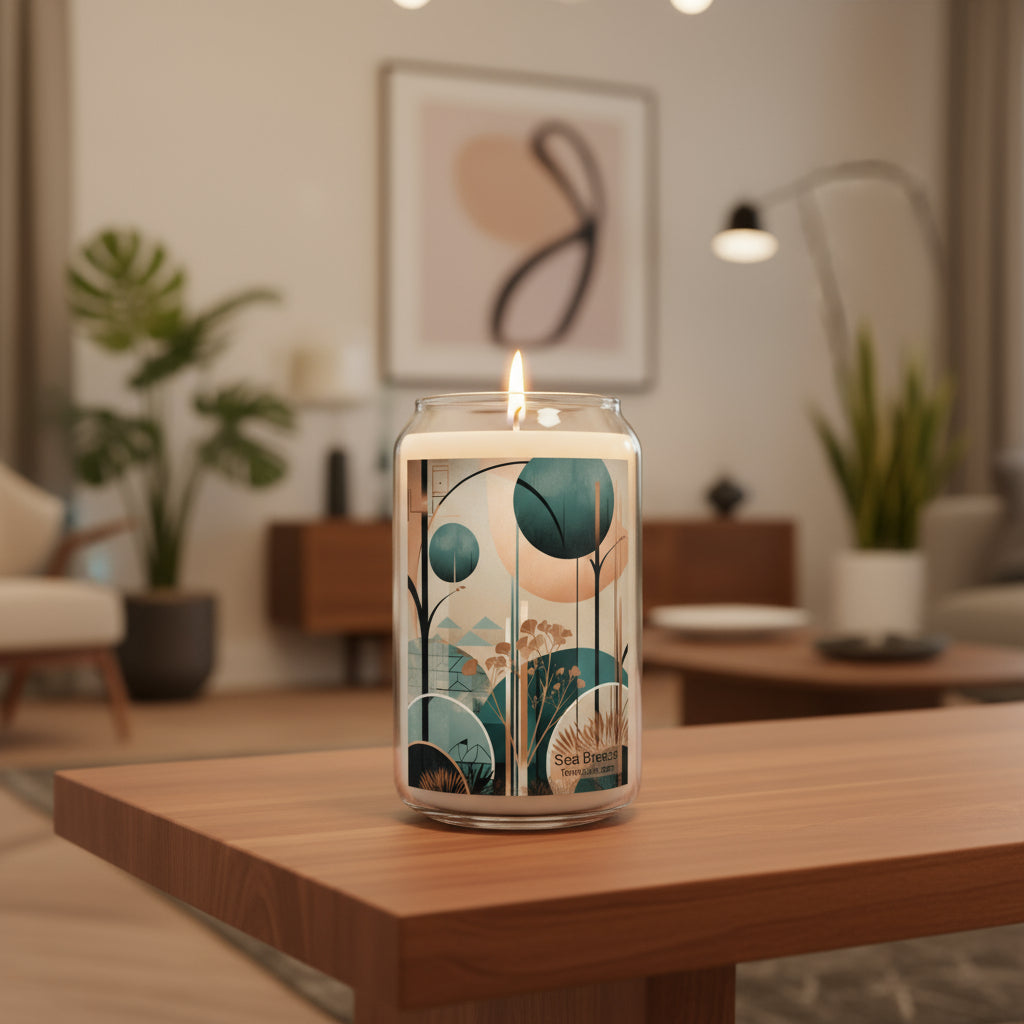 Art Deco Natural Tones Candle | Reusable Glass | Choice of Scents | 13.75 oz