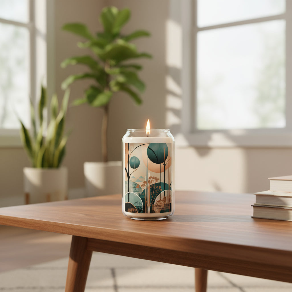 Art Deco Natural Tones Candle | Reusable Glass | Choice of Scents | 13.75 oz