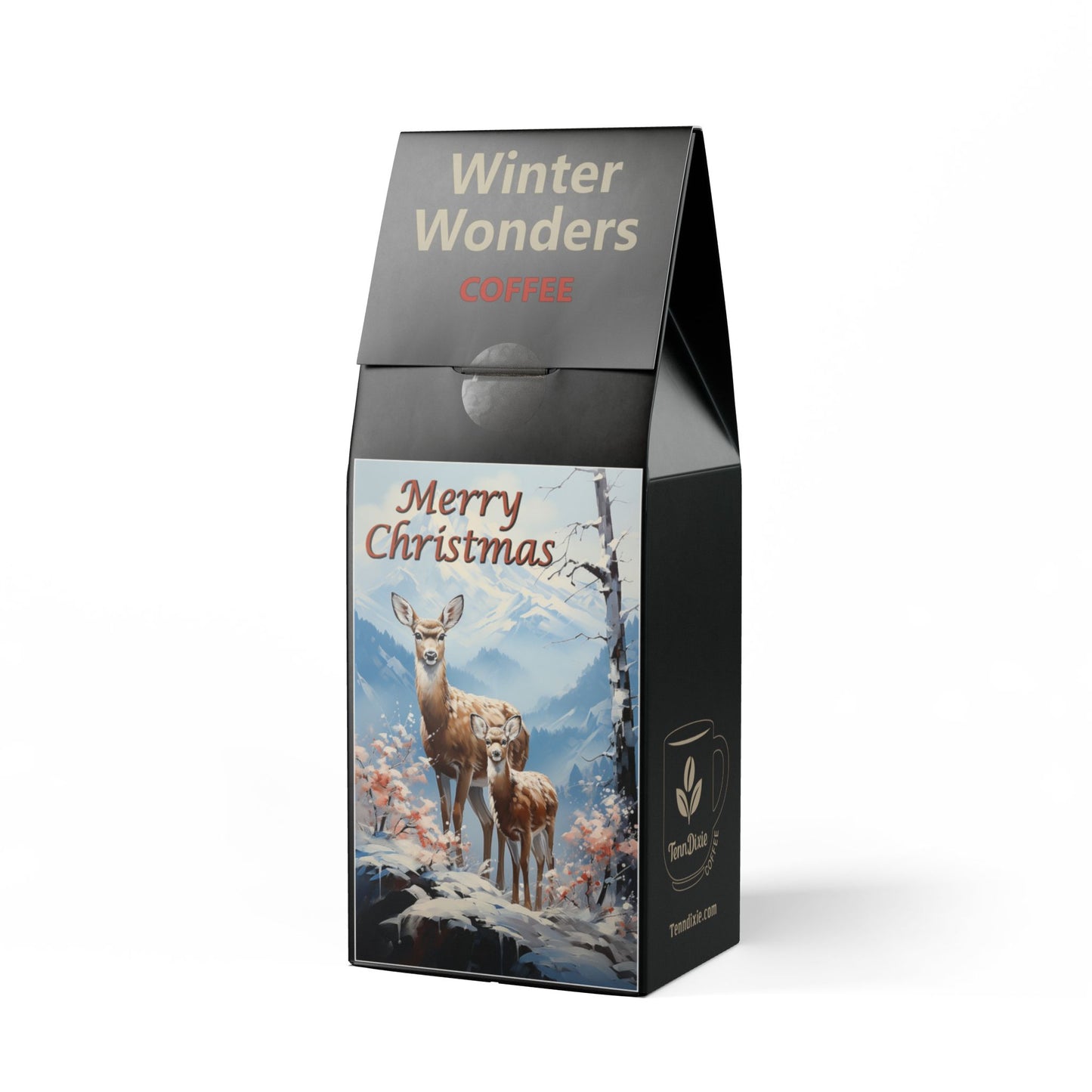 Winter Wonders Coffee Blend 12 oz Medium-Dark Roast with Christmas Card Cut-outs Blue Jay and Deer