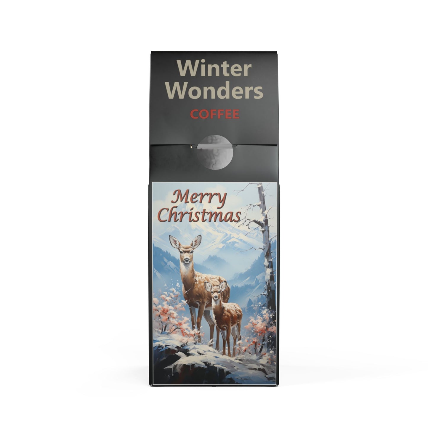 Winter Wonders Coffee Blend 12 oz Medium-Dark Roast with Christmas Card Cut-outs Blue Jay and Deer