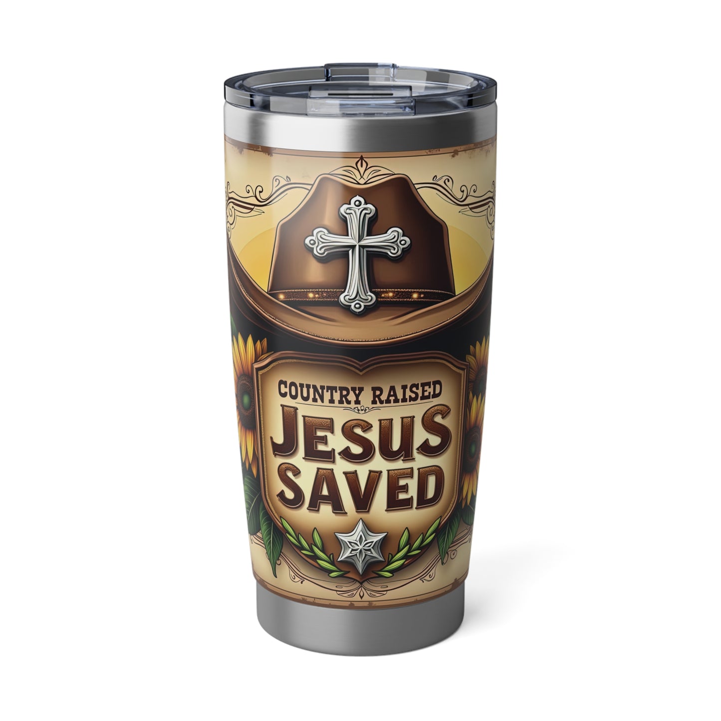 Country Raised, Jesus Saved 20oz Stainless Steel Tumbler – Faith & Country Travel Mug, Inspirational Gift