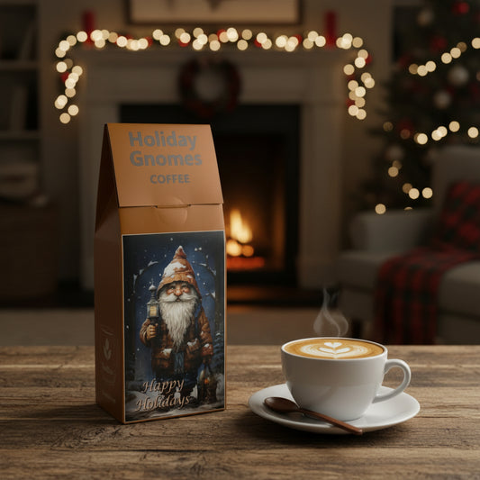 Coffee bag with a holiday gnome design