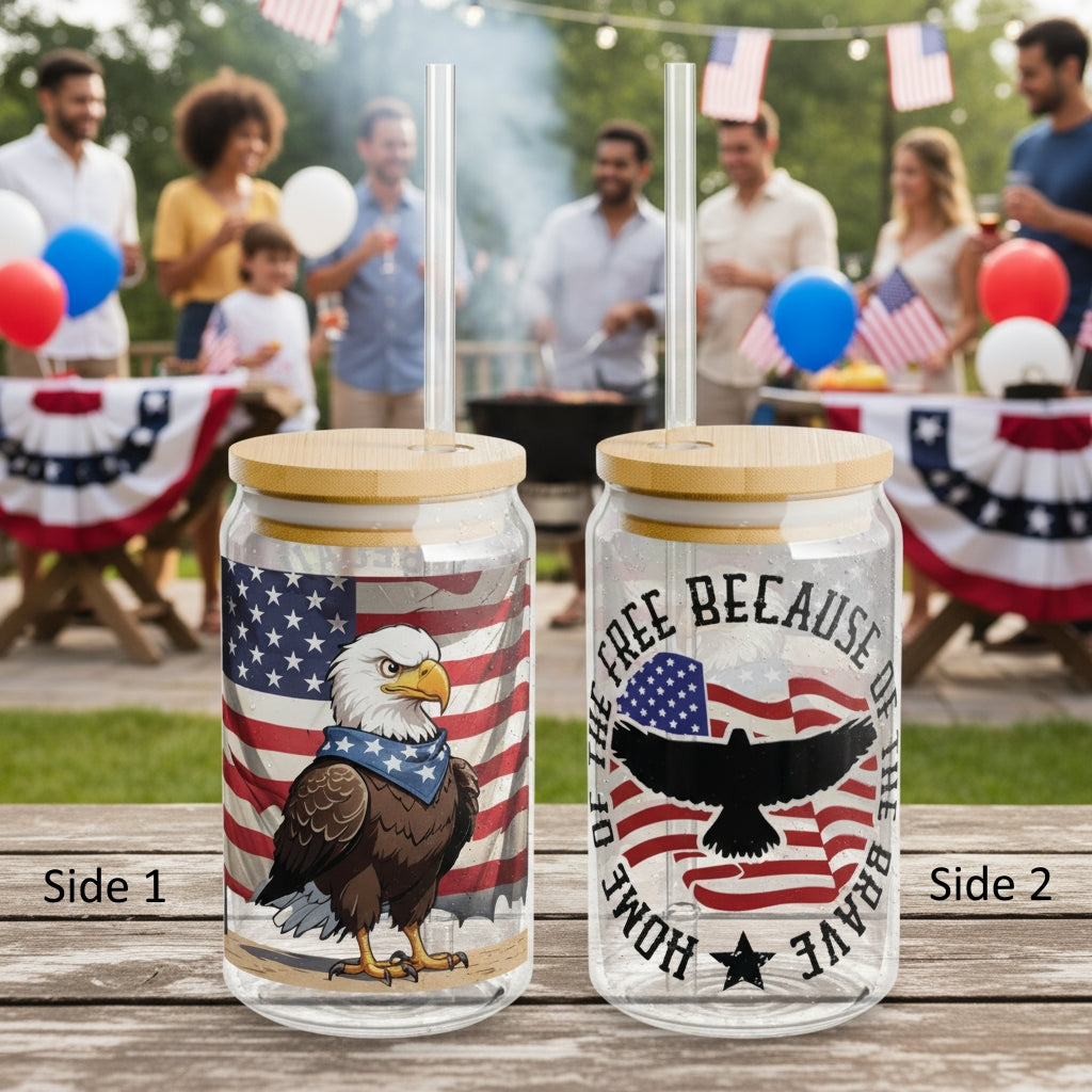 Patriotic Sipper Glass, 16oz | Unique Drinkware for Veterans, Front-Back Designs